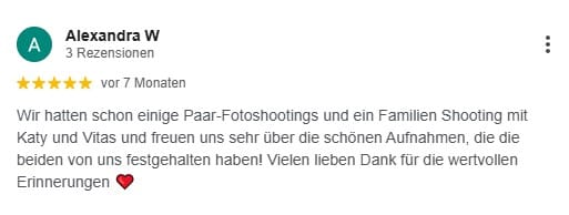 Wir hatten schon einige Paar-Fotoshootings und ein Familien Shooting mit Katy und Vitas und freuen uns sehr über die schönen Aufnahmen, die die beiden von uns festgehalten haben! Vielen lieben Dank für die wertvollen Erinnerungen