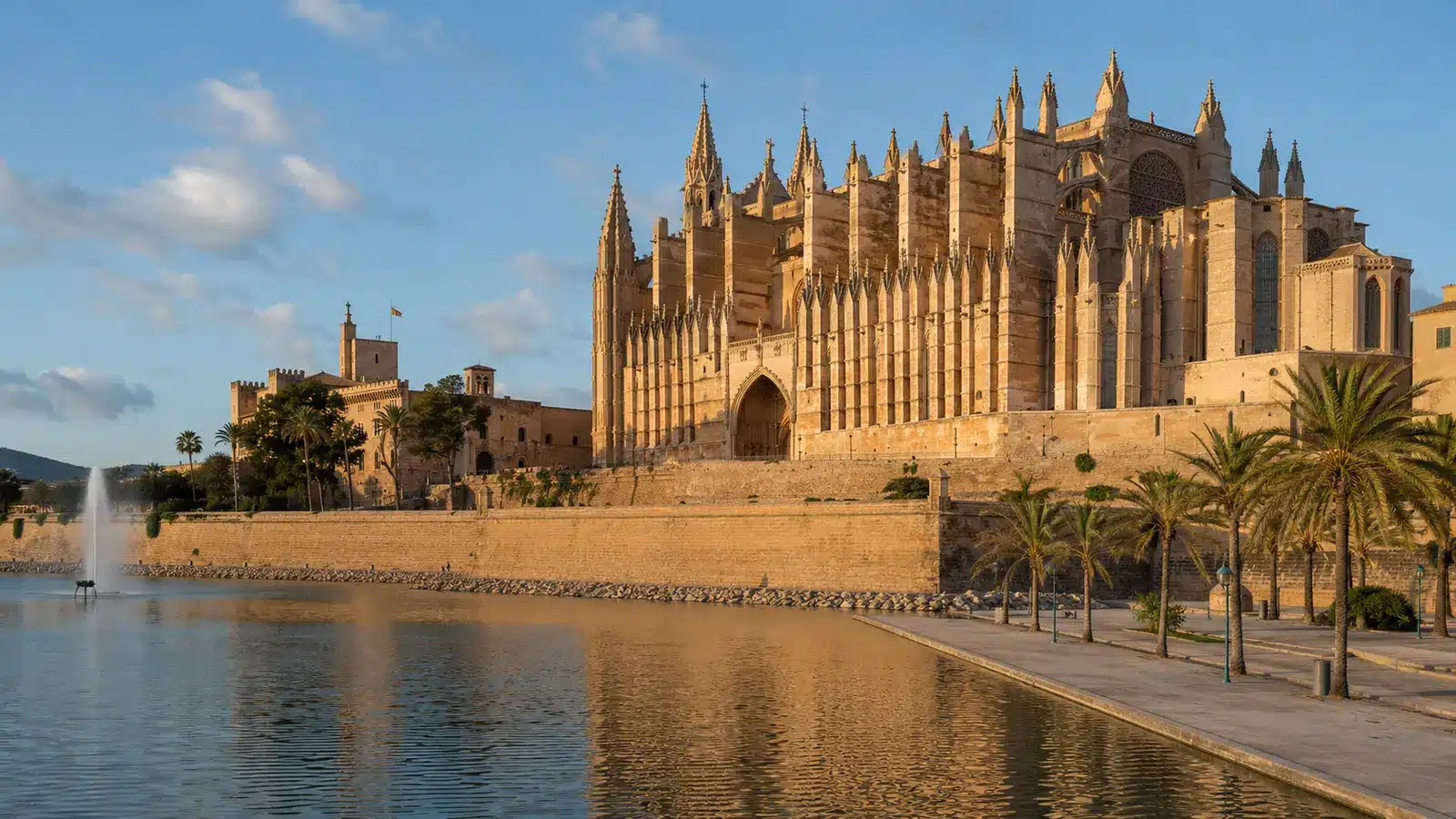 Kathedrale La Seu in Palma de Mallorca am Wasser des Parc de la Mar