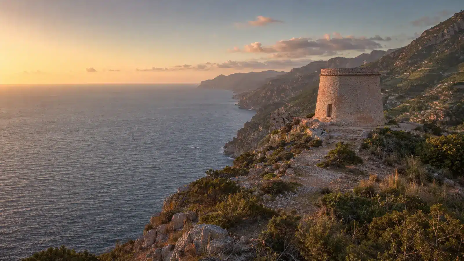Banyalbufar ist eine eigenständige kleine Gemeinde an der Westküste Mallorcas. Dorf, Terrassen und Küstenabschnitt liegen innerhalb der geschützten Kulturlandschaft der Serra de Tramuntana. auf Mallorca – Sehenswürdigkeit und Landschaft