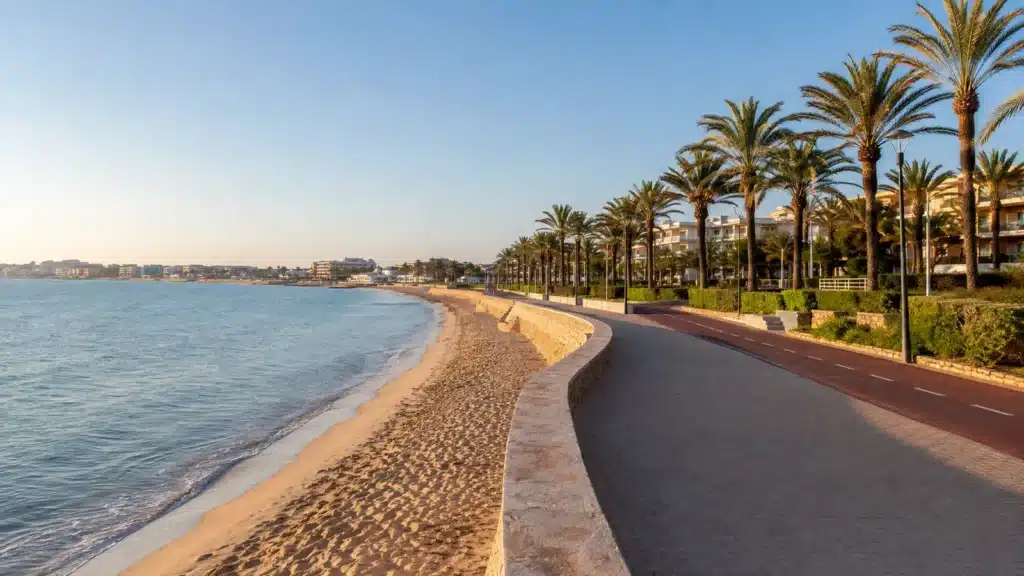 Promenade mit Palmen und mediterraner Atmosphäre in Sa Coma auf Mallorca