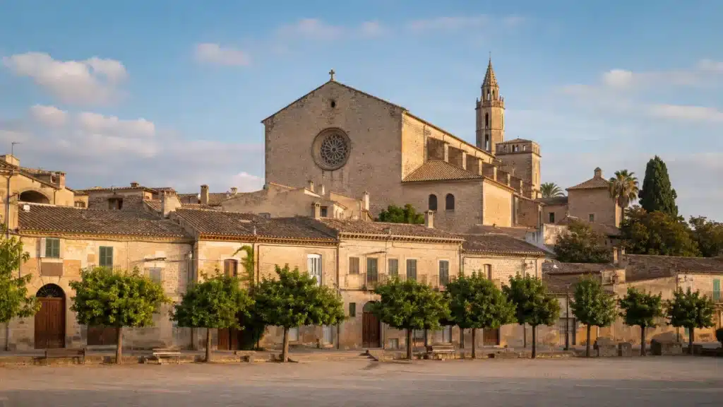 Kirche Santa Maria über dem historischen Ort Sineu auf Mallorca